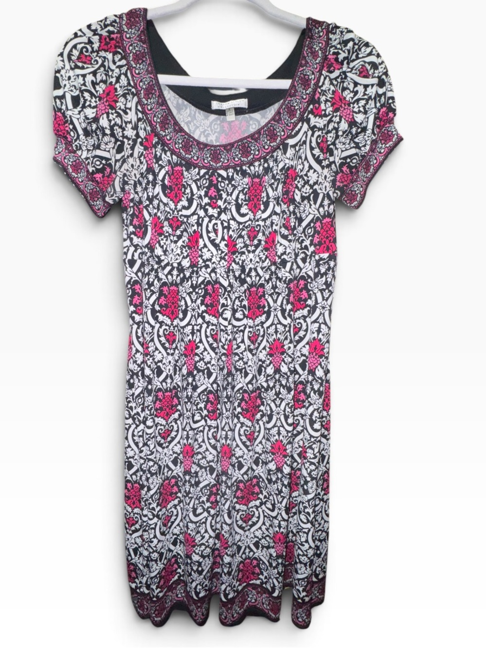 London Style Collection Black Pink Print Dress Size 8